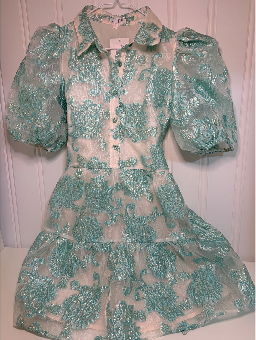 TCEC The Willow Tree Mint Floral Puff Sleeve Dress Size Small
